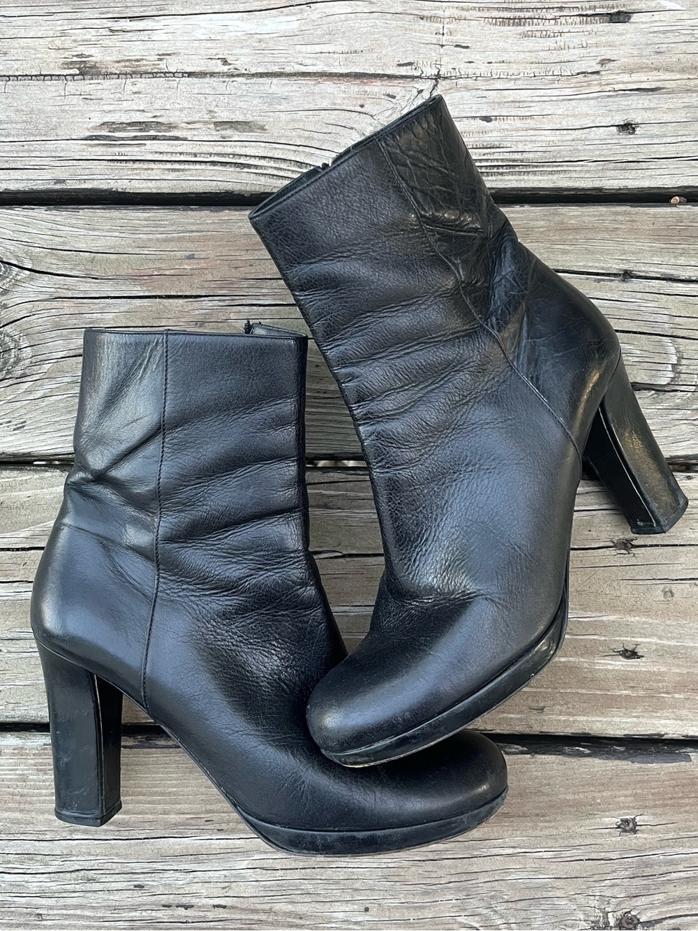 Prada Black Leather Booties with Zip Side- Size 38